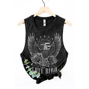 "Freebird" Mineral Wash Graphic Tee in Black